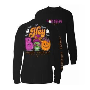 SIMPLY SOUTHERN Women's Black Hey Boo Halloween Long Sleeve T-Shirt Size L
